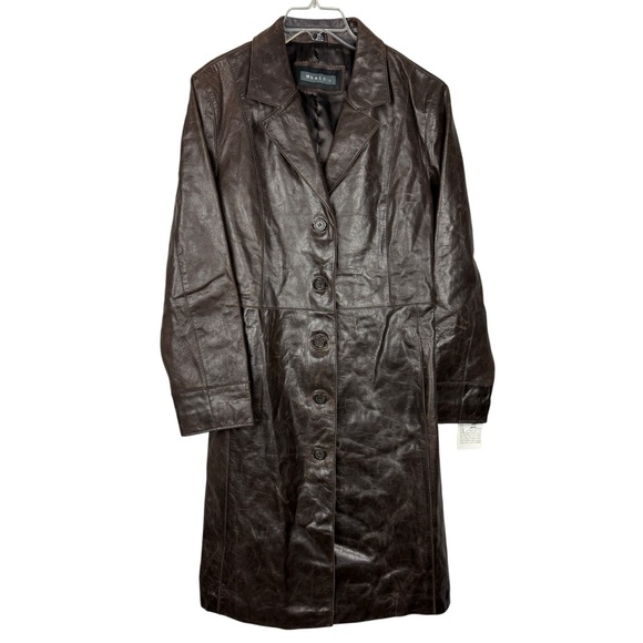 Vintage Leather Brown Button Fall Trench Coat